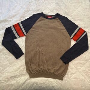 Vintage Union Bay Sweater Mens L Tan Navy Orange Stripe Raglan 90s Skater Preppy